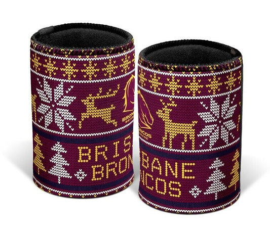 NRL Christmas Stubby Cooler - Brisbane Broncos - Rubber Base - XMAS