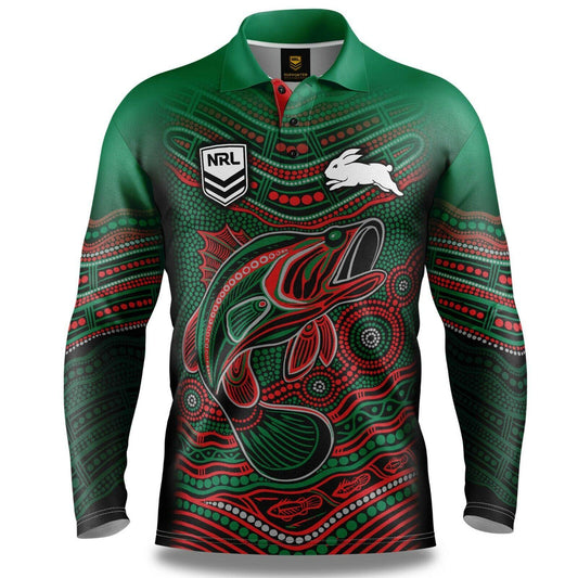 NRL Indigenous Fishing Polo Tee Shirt - South Sydney Rabbitohs - Adult