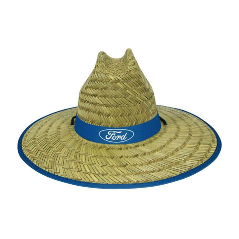FORD Logo Straw Hat - Wide Brim - Adjustable Chin Strap - 58cm