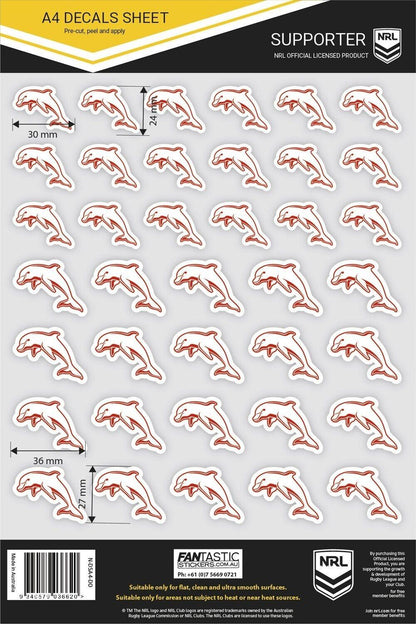 NRL A4 Decal Sheet - Dolphins - Sticker