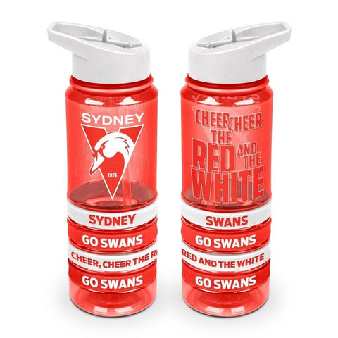AFL Tritan Drink Water Bottle 650ml - Sydney Swans - 4 Wrist Bands- Straw