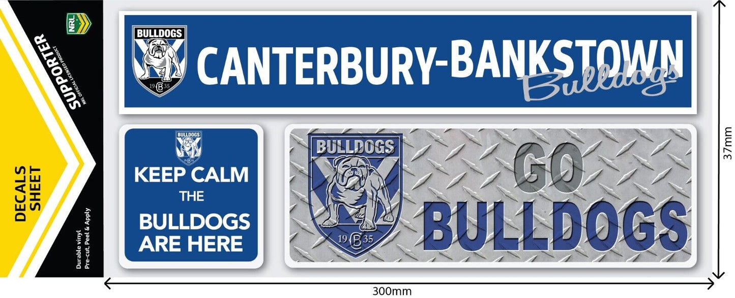 NRL Car Window Decal Set - 3 Stickers - Canterbury Bulldogs - 280mm