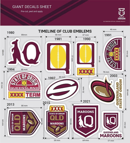 NRL Giant Decal Sheet - Queensland Maroons - Timeline Of Club Logos
