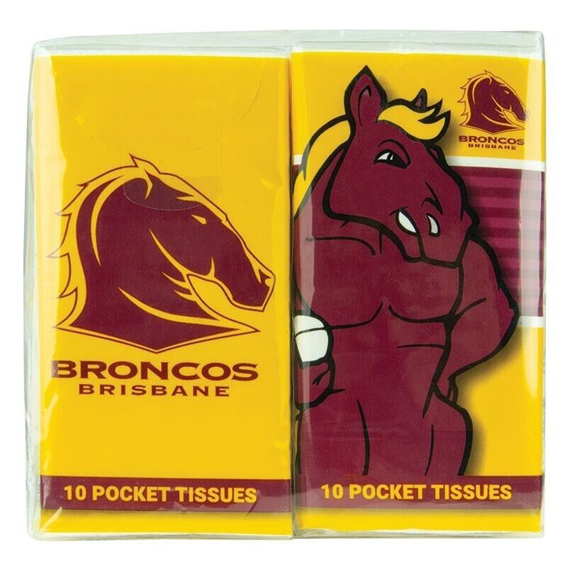 NRL Mascot Pocket Tissue - Brisbane Broncos - 4 Pack