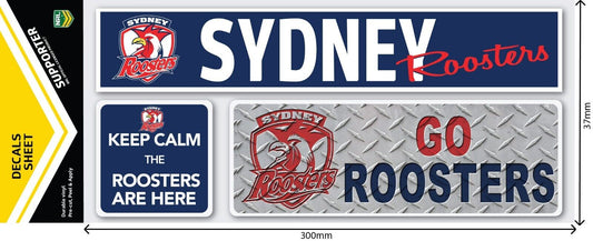 NRL Car Window Decal Set - 3 Stickers - Sydney Roosters - 280mm