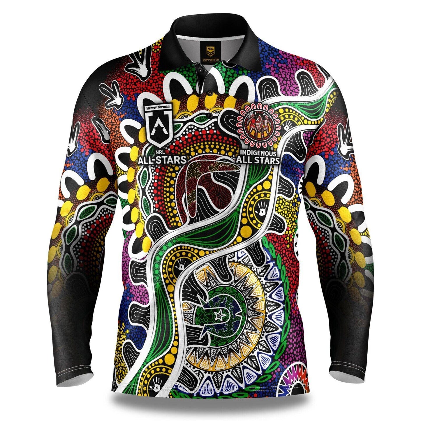 NRL 2024 Long Sleeve Fishing Polo Tee Shirt - Indigenous All Stars - Youth