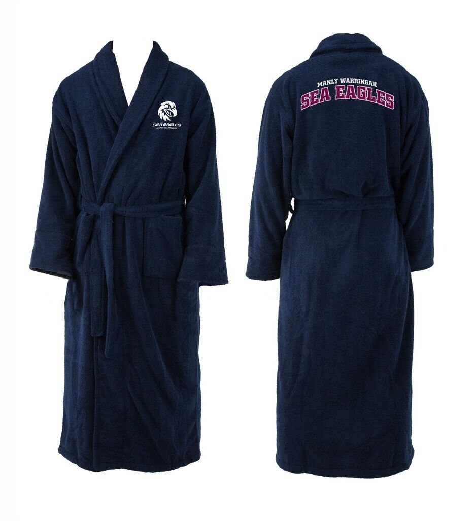 NRL Long Sleeve Bath Robe - Manly Sea Eagles - Dressing Gown - Adult