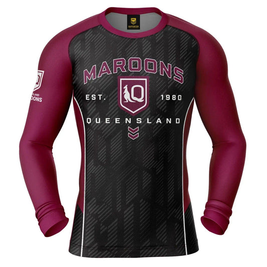 NRL LS Blocker Rash Vest - Queensland Maroons - QLD - LONG SLEEVE - Adult