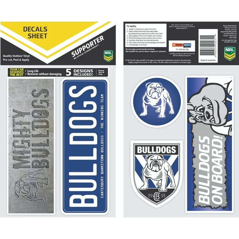 NRL Bumper Decal Sheet Set - Canterbury Bulldogs - Team Logo Sticker - 170mm