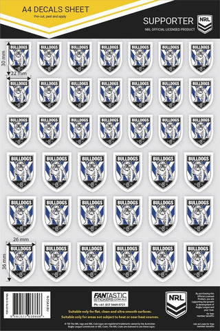 NRL A4 Decal Sheet - Canterbury Bulldogs - Sticker