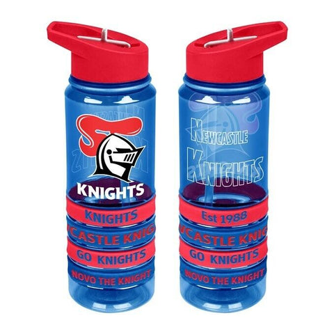 NRL Tritan Drink Water Bottle 650ml - Newcastle Knights - 4 Wrist Bands