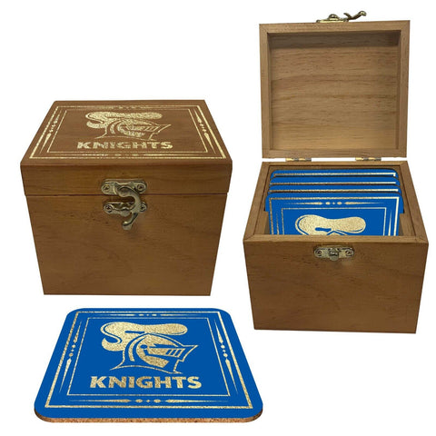 NRL Set Of 4 Cork Coasters In Wooden Gift Box - Newcastle Knights - Coaster
