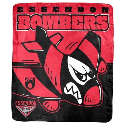 AFL Coral Mascot Blanket - Essendon Bombers - 150x130cm - Throw Rug