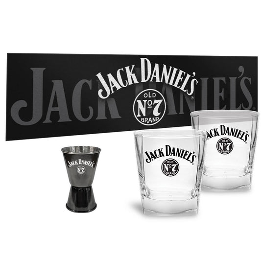 Jack Daniels - Bar Essentials Set - Gift Boxed - Glass, Mat, Jigger