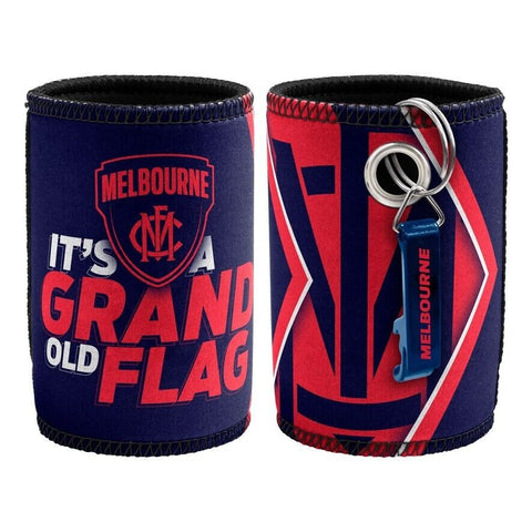 AFL Stubby Can Cooler with Bottle Opener - Melbourne Demons - Rubber Base