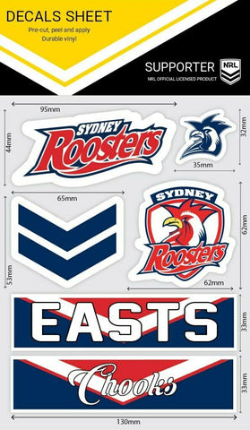 NRL Sticker Decal Sheet - Sydney Roosters - Stickers Wordmark