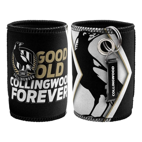 AFL Stubby Can Cooler with Bottle Opener - Collingwood Magpies - Rubber Base