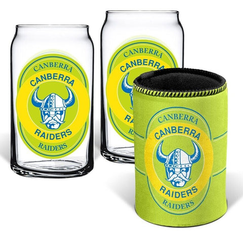 NRL Can Glass Set - Canberra Raiders - Set of 2 Glass & Cooler