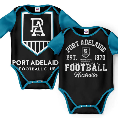 AFL 2 Piece Baby Body Suit - Port Adelaide Power - Two Pack -Short & Long Sleeve