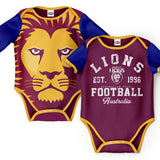 AFL 2 Piece Baby Body Suit  - Brisbane Lions - Two Pack - Short & Long Sleeve