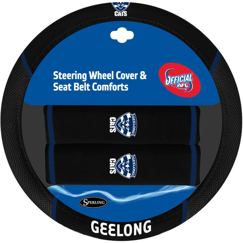 AFL Steering Wheel Cover - Seat Belt Covers - Geelong Cats - Universal Fit