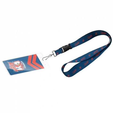 NRL Lanyard & Clear Card Holder - Sydney Roosters - Key Chain -