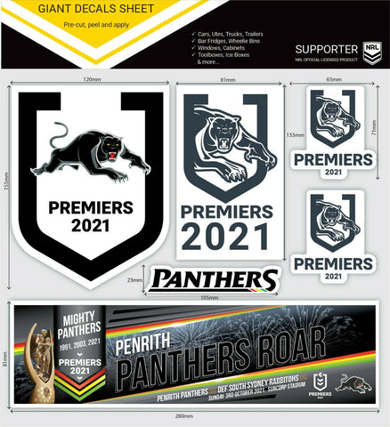 NRL 2021 Premiers Giant Decal Sheet - Penrith Panthers - 29x26cm Sheet Size