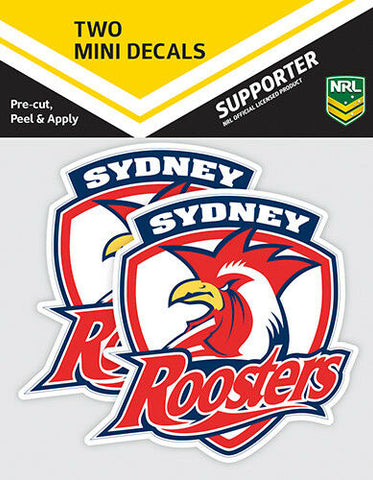 NRL Mini Decal - Sydney Roosters - Car Sticker Set Of 2 - 8x7cm