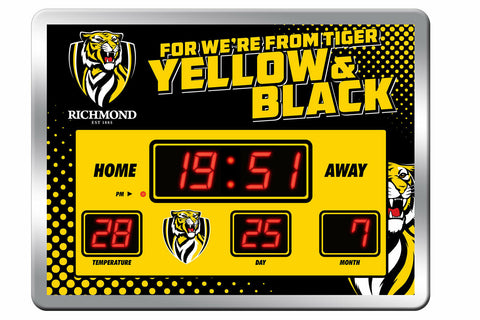 AFL LED Scoreboard Clock - Richmond Tigers - 45x33cm - Time Temp Date