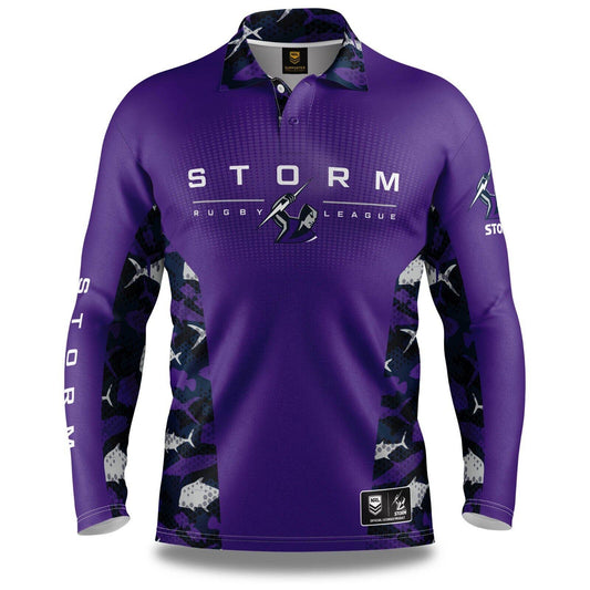 NRL Long Sleeve Reef Runner Fishing Polo Tee Shirt - Melbourne Storm - YOUTH