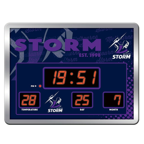 NRL LED Scoreboard Clock - Melbourne Storm - 45x33cm - Time Temp Date
