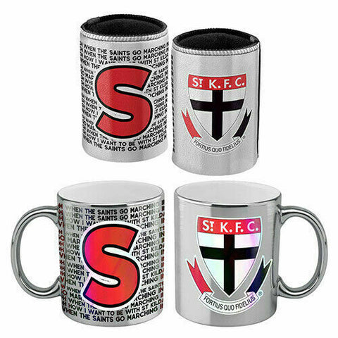 AFL Metallic Coffee Cup And Can Cooler Set - St Kilda Saint - Mug Stubby
