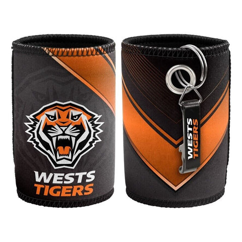 NRL Stubby Can Cooler with Bottle Opener - West Tigers - Rubber Base
