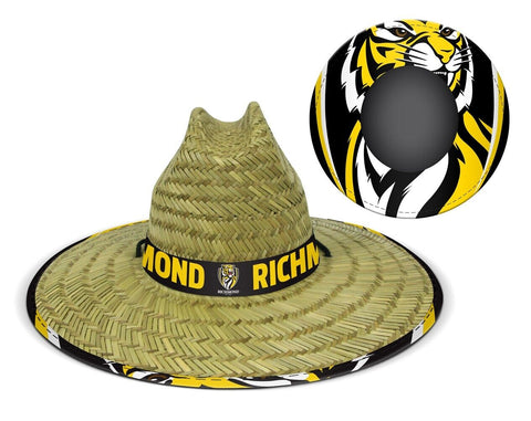 AFL Straw Hat - Richmond Tigers - Wide Brim - Adjustable Chin Strap