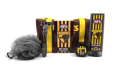 AFL Toiletry Gift Set - Hawthorn Hawks - Bag Body Wash Razor Soap Loofah