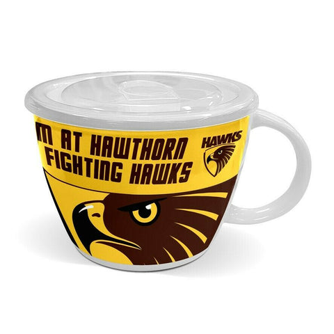 AFL Soup Mug with Lid - Hawthorn Hawks - Ceramic - 850mL Capacity