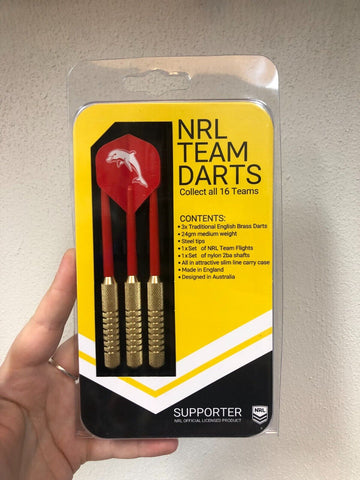 NRL Darts - Dolphins -  Set Of 3 With Carry Case - 24 Gram Dart - Brass