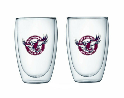 NRL Double Wall Glass Set - Manly Sea Eagles - Set of Two - 350ml