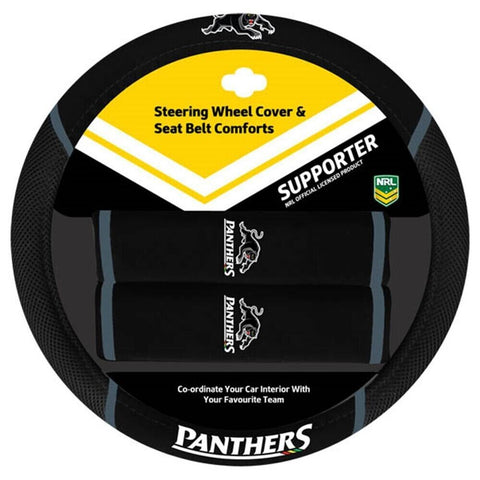 NRL Steering Wheel Cover - Seat Belt Covers - Penrith Panthers