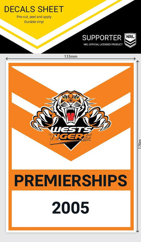 NRL Premiership History Decal - West Tigers - Premier Stickers