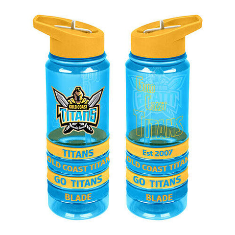 NRL Tritan Drink Water Bottle 650ml - Gold Coast Titans  - 4 Rubber Bands