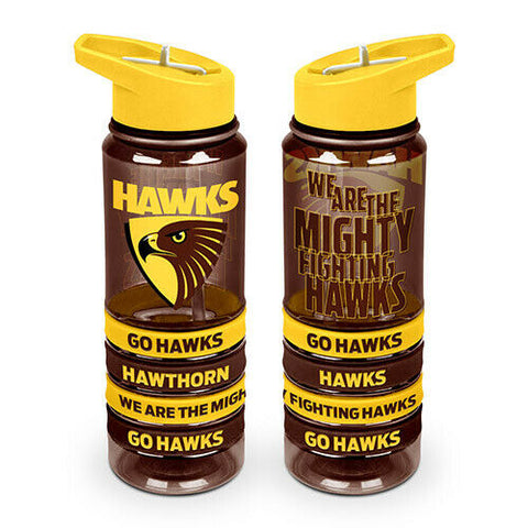AFL Tritan Drink Water Bottle 650ml - Hawthorn Hawks - Sipper Straw + 4 Bands