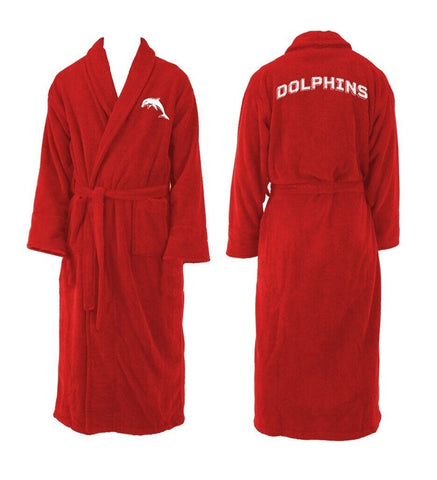 NRL Long Sleeve Bath Robe - Dolphins - Dressing Gown - Adult