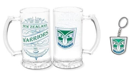 NRL Stein And Enamel Keyring Set - New Zealand Warriors - Drink Cup Mug
