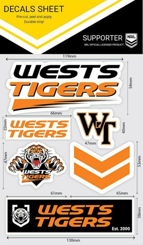 NRL Sticker Decal Sheet - West Tigers - Stickers Wordmark
