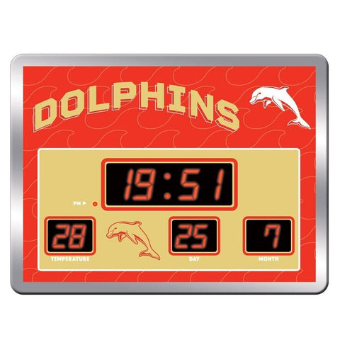 NRL LED Scoreboard Clock - Dolphins - 45x33cm - Time Temp Date