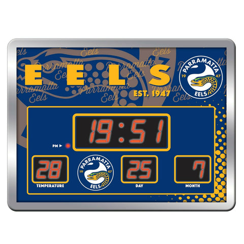 NRL LED Scoreboard Clock - Parramatta Eels - 45x33cm - Time Temp Date
