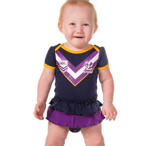NRL Girls Tutu Footy Suit Body Suit - Melbourne Storm -  Baby Toddler Infant