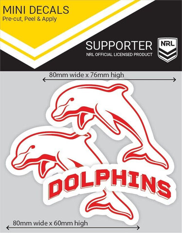 NRL Mini Decal - Dolphins - Car Sticker Set Of 2 - 8x7cm