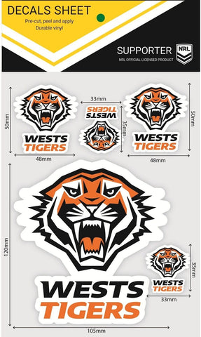 NRL Logo Sticker Decal Sheet - West Tigers - Stickers